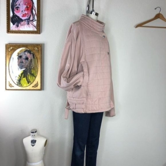 FP Oversized Knit Quilted Jacket Moto Buckle High Biker - Picture 7 of 7